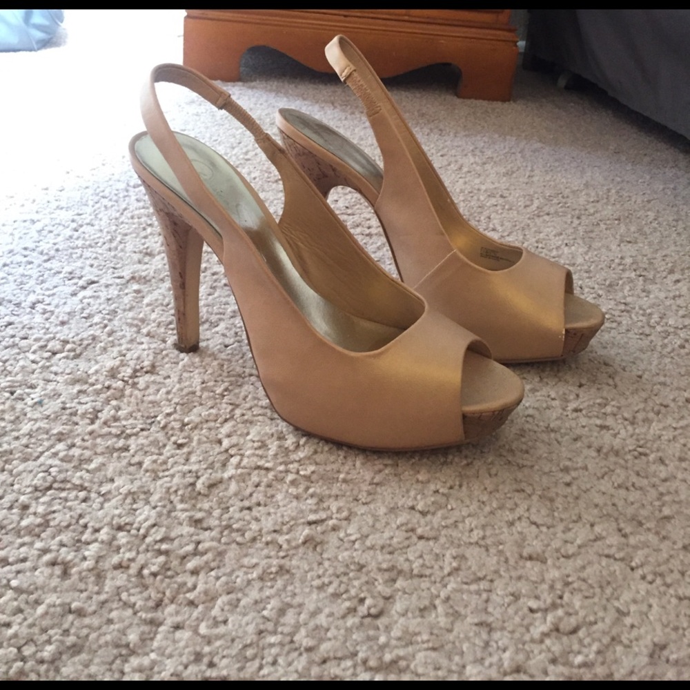 Jessica Simpson Tan Peep-Toe Heels